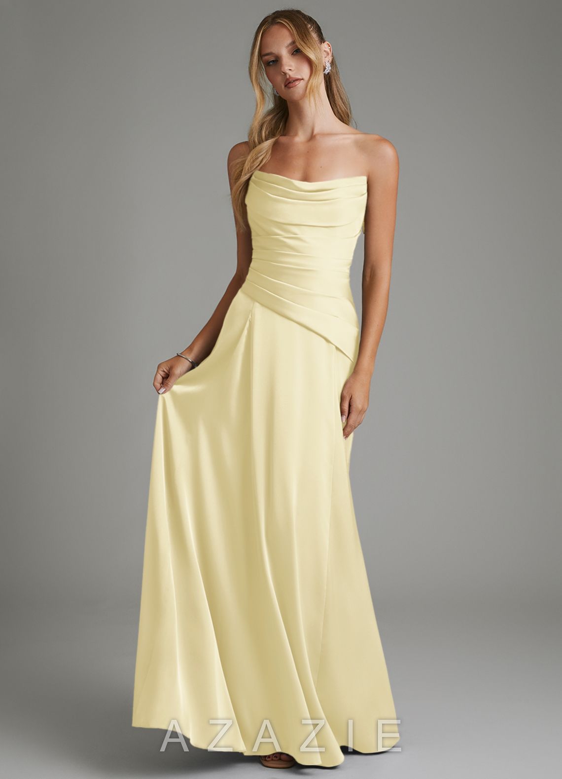 Azazie Gabriela Lemon Sorbet A-Line Corset Stretch Satin Dress lemon_sorbet