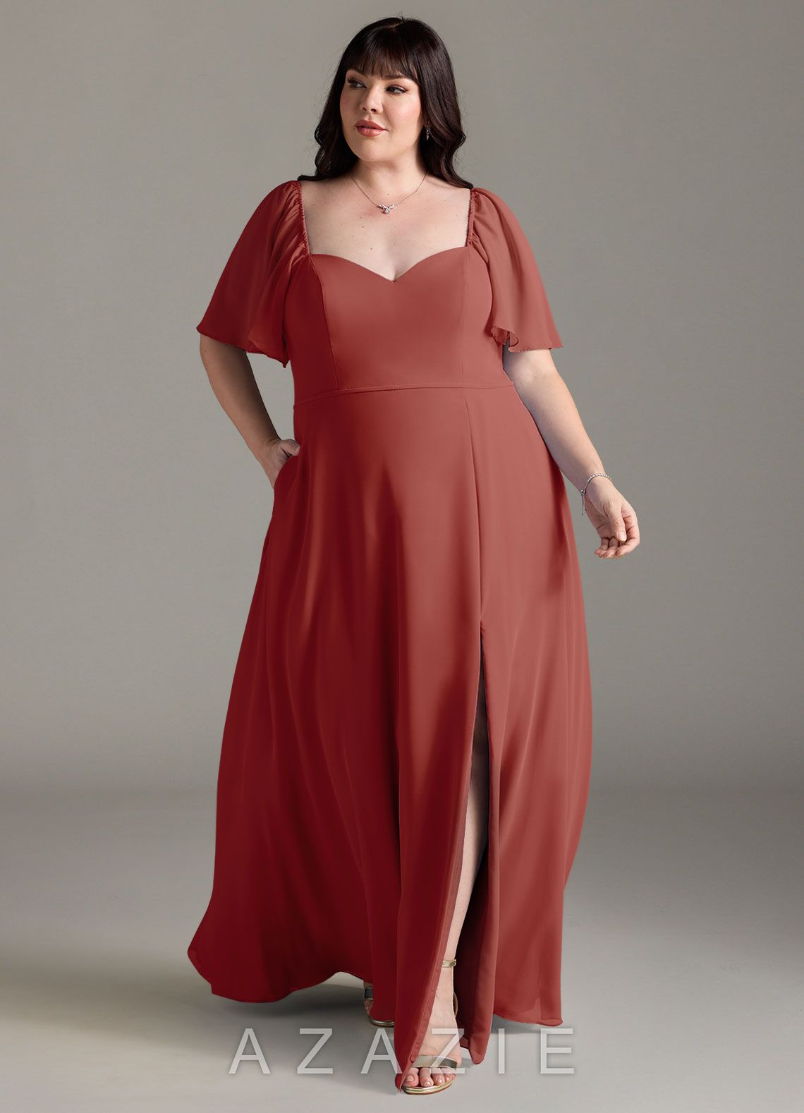 Azazie Chloe Terracotta A-Line Sweetheart Neckline Chiffon Dress terracotta