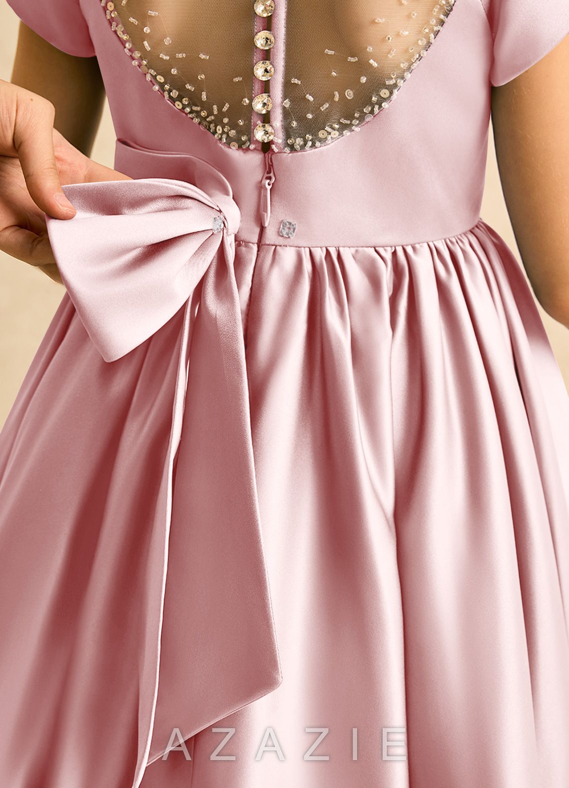 Azazie Toffee Powder Pink Ball-Gown Bow Matte Satin Dress powder_pink