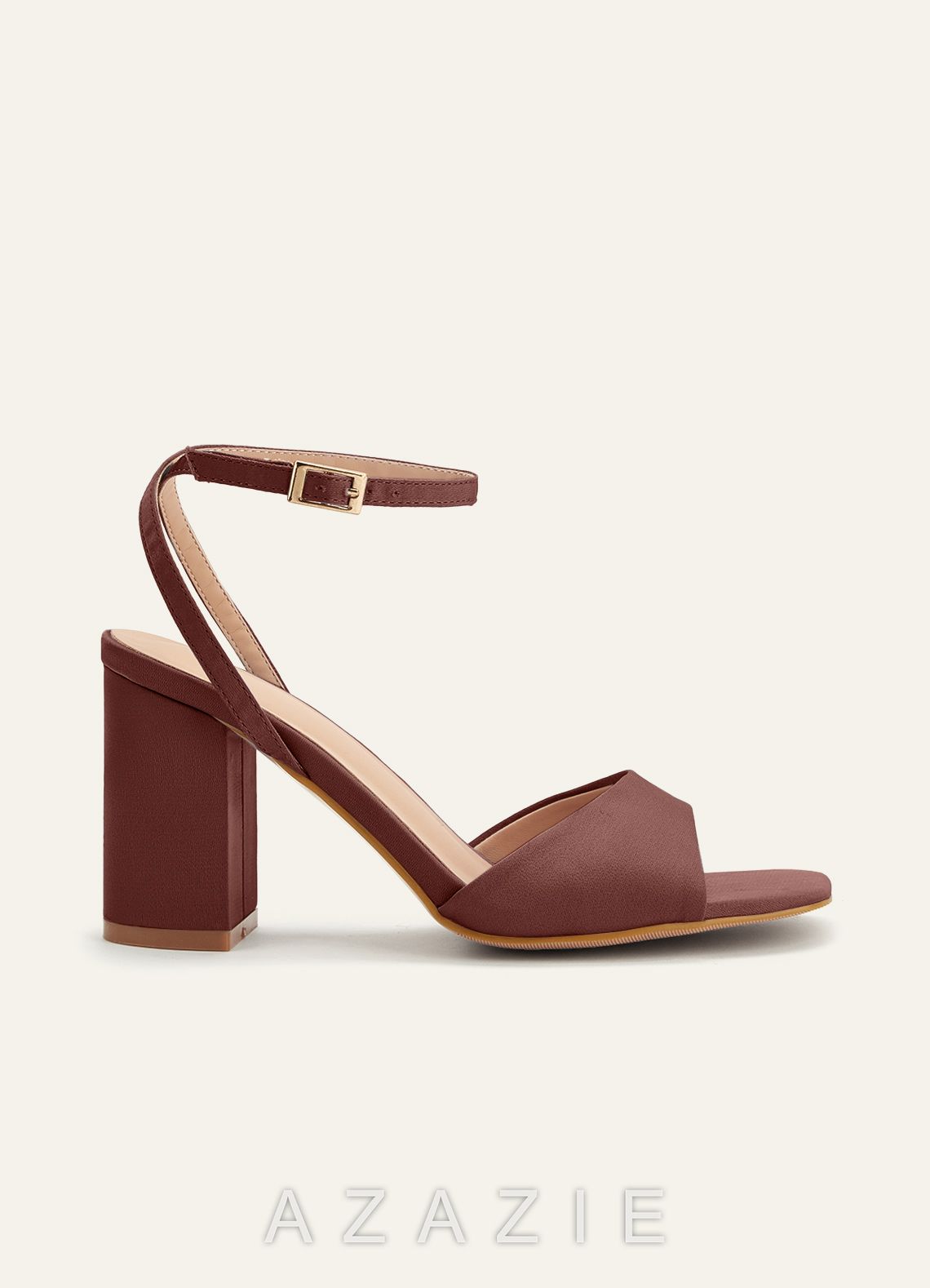 Matching Color Stretch satin Square Toe Block Heels