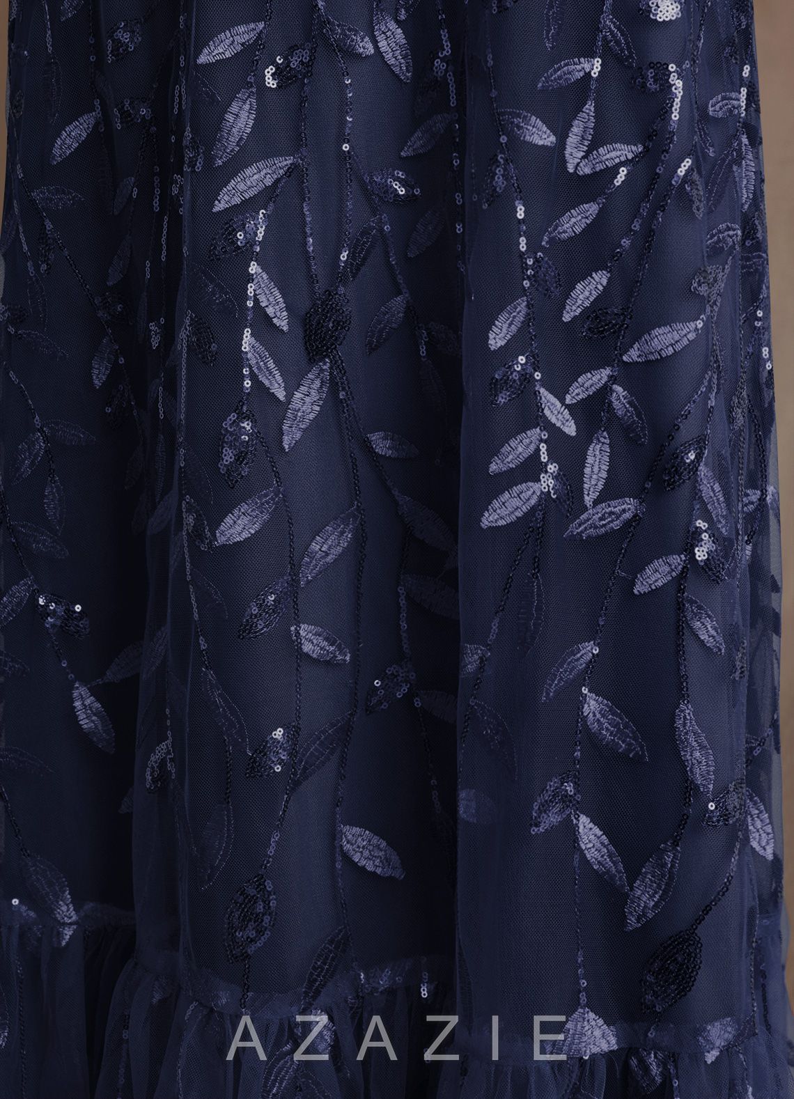 Azazie Mazie Dark Navy A-Line Lace Tulle Dress dark_navy