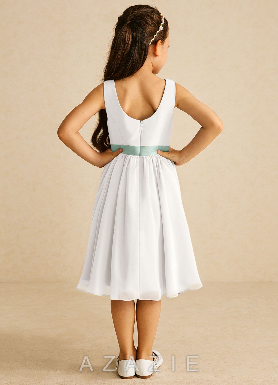 Azazie Elina Ivory Agave A-Line Sleeveless Chiffon Dress ivory/agave