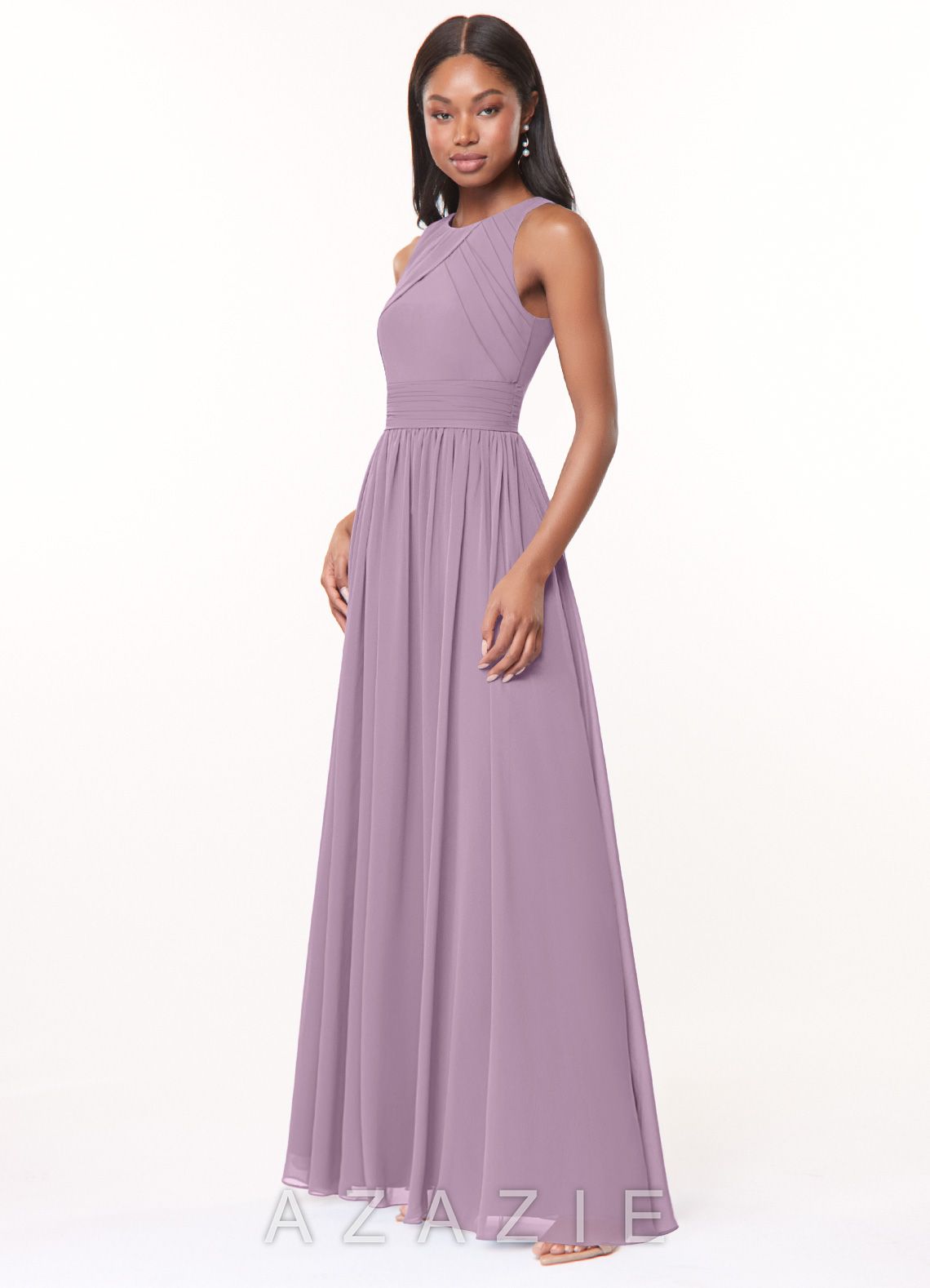 Azazie Harper Wisteria A-Line Pleated Chiffon Dress wisteria