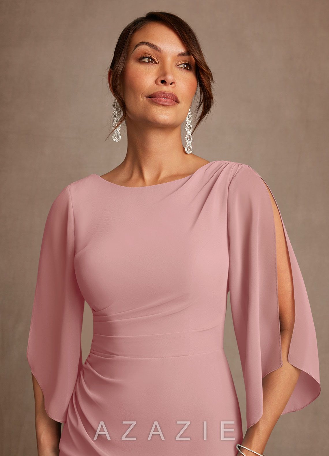 Azazie Anaheim Dusty Rose A-Line Pleated Chiffon Dress dusty_rose