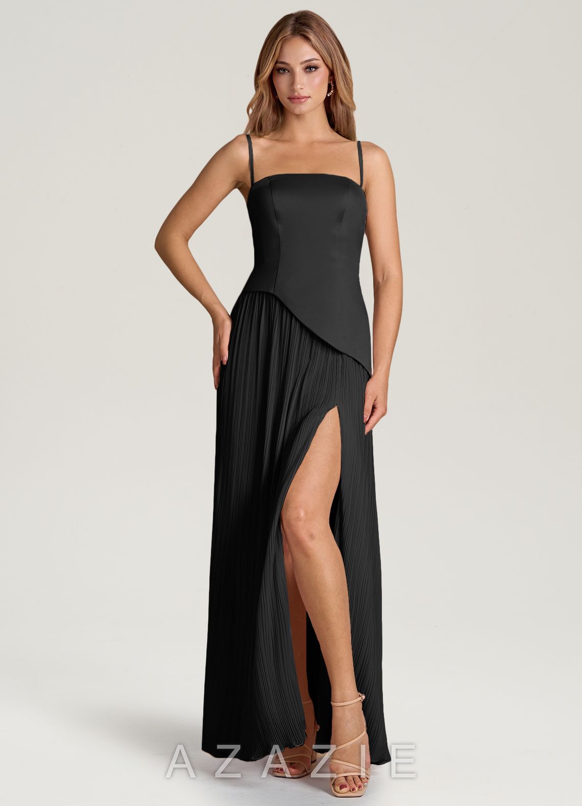 Azazie Tierney Black A-Line Strapless Chiffon Convertible Dress black