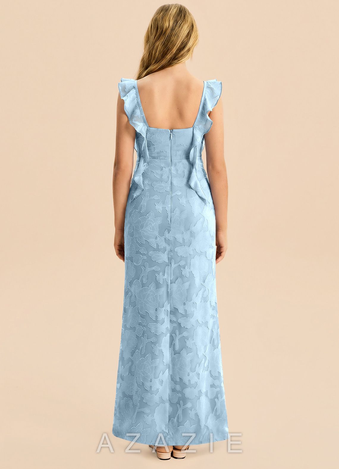 Azazie Jessamine Junior Sky Blue Mermaid Sweetheart Neckline Floral Burnout Dress sky_blue