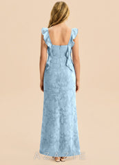 Azazie Jessamine Junior Sky Blue Mermaid Sweetheart Neckline Floral Burnout Dress sky_blue