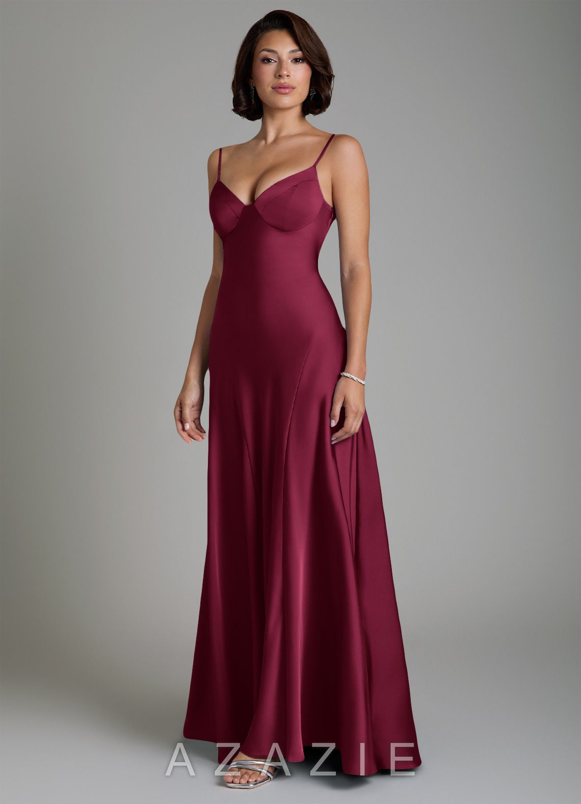 Azazie Tierra Burgundy A-Line Corset Stretch Satin Dress burgundy
