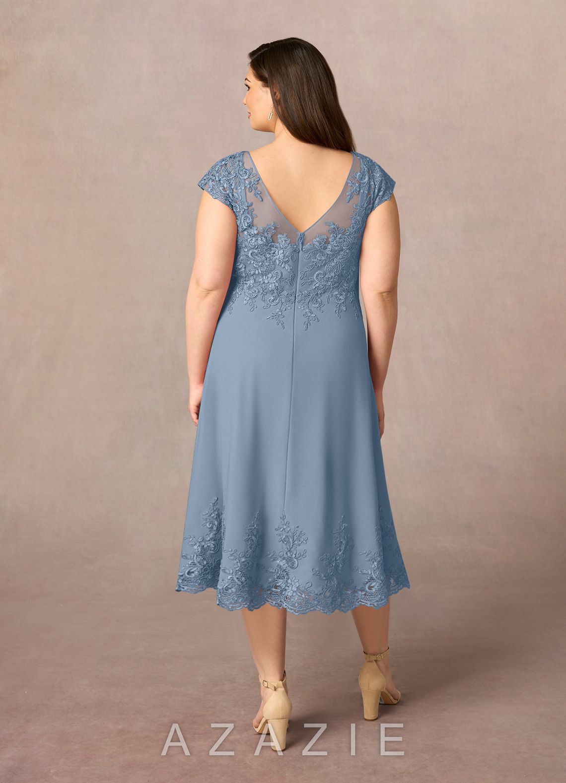 Azazie Terrano Dusty Blue A-Line Scoop Lace Dress dusty_blue