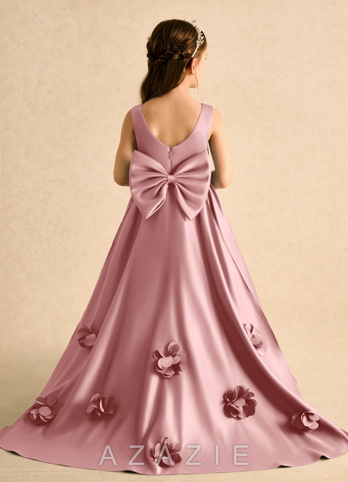 Azazie Charley Dusty Rose A-Line Pleated Matte Satin Dress