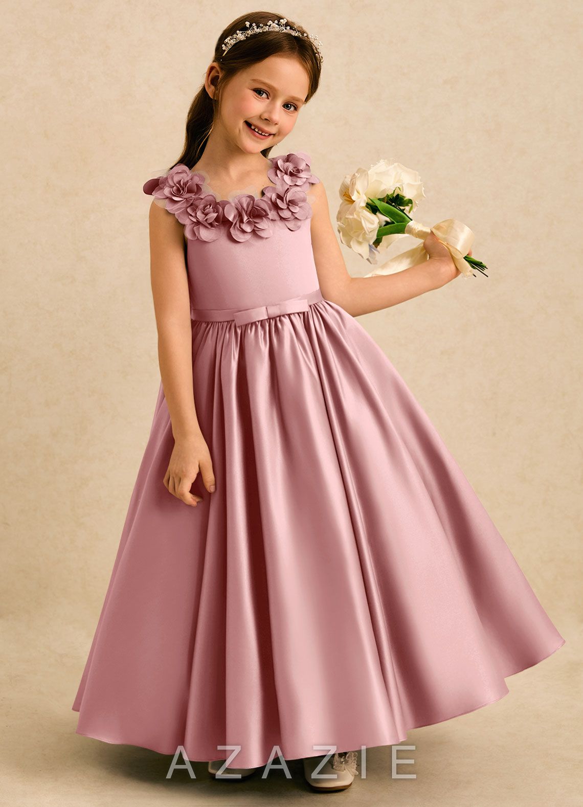 Azazie Eden Dusty Rose Ball-Gown Pleated Matte Satin Dress dusty_rose