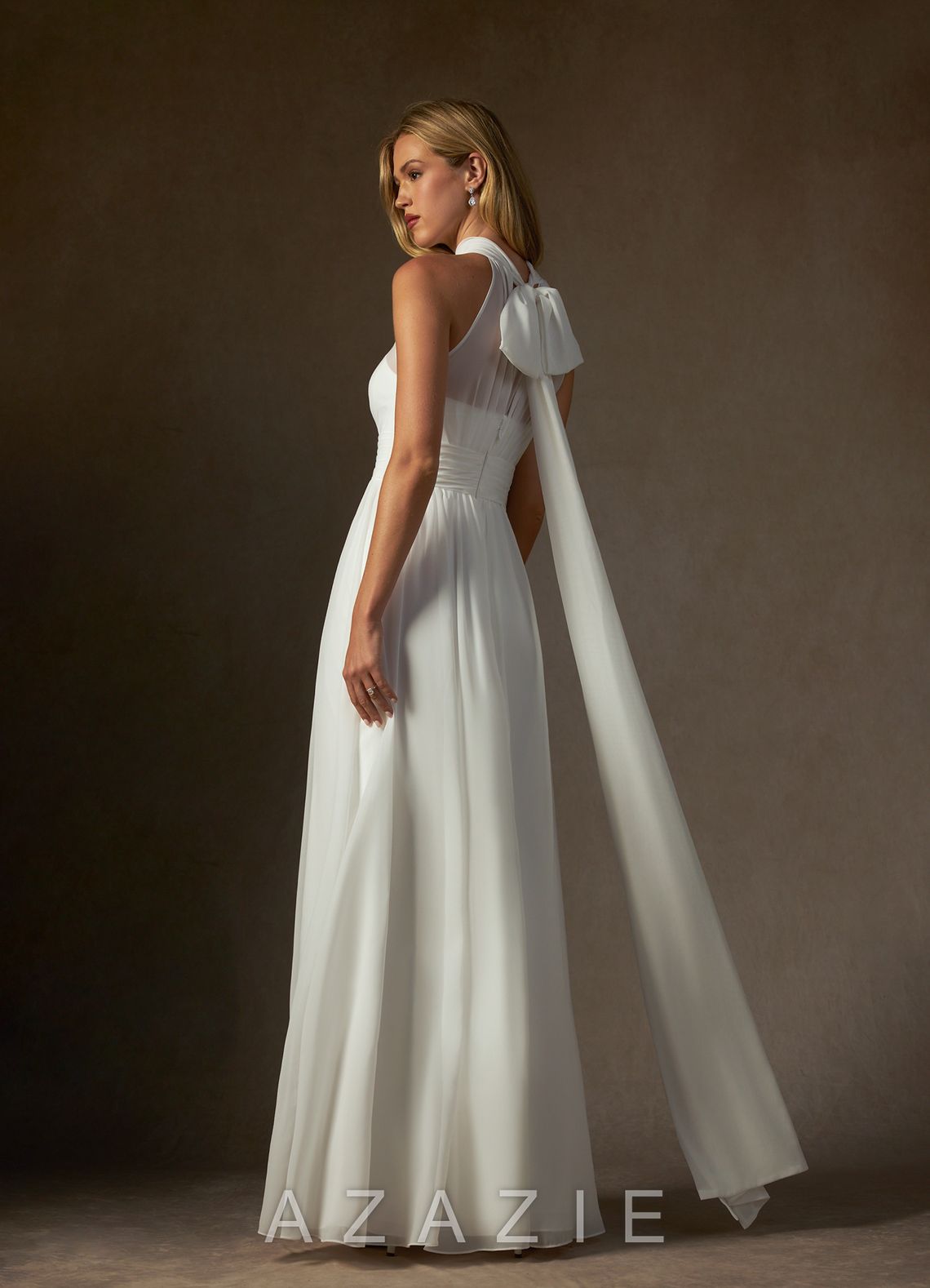 Azazie Helaina Wedding Dress Diamond White A-Line Pleated Chiffon Dress diamond_white