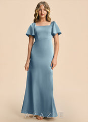 Azazie Chace Junior Dusty Blue Sheath Stretch Satin Dress dusty_blue