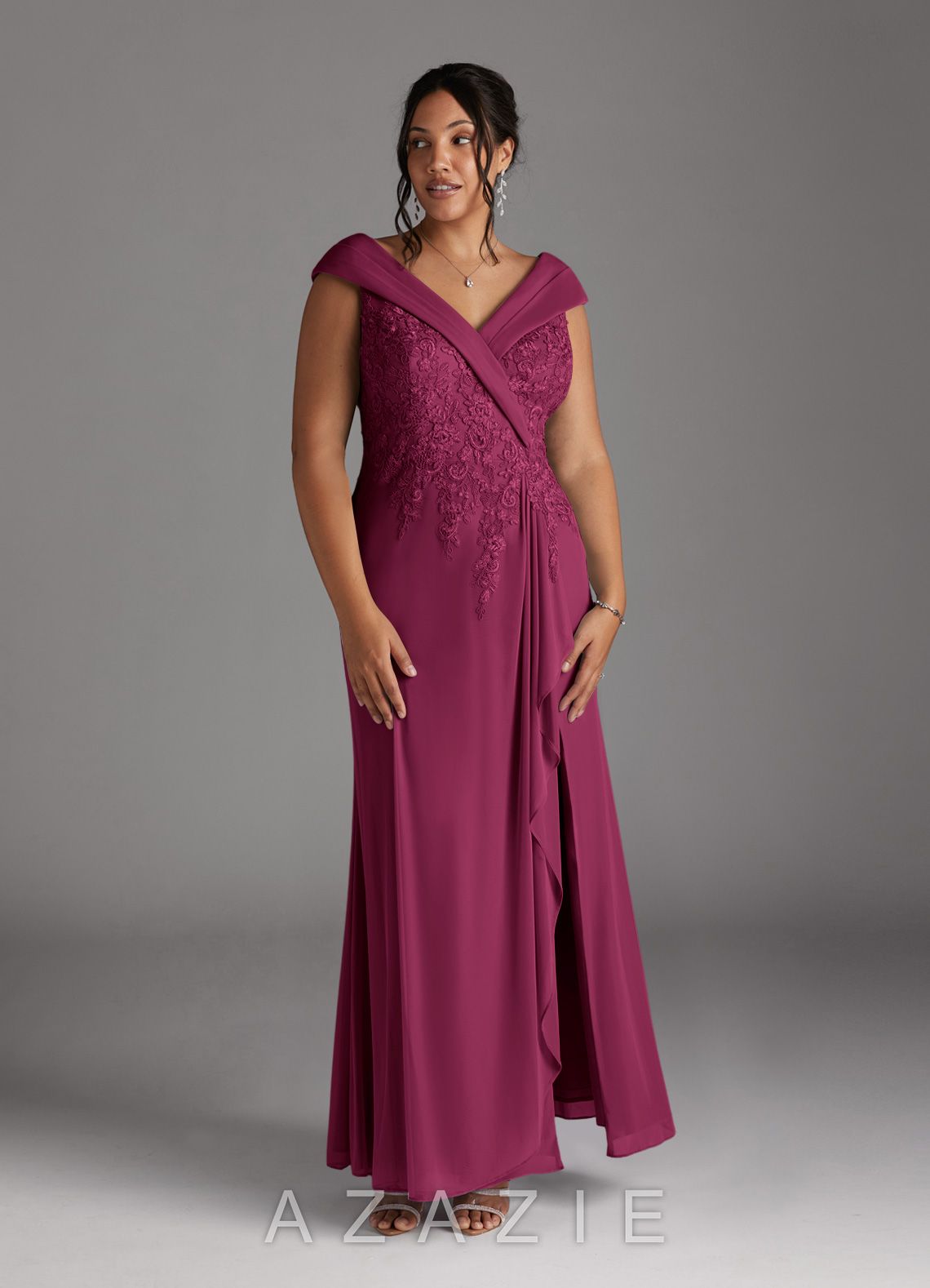 Azazie Calathea Mulberry A-Line Lace Dress mulberry