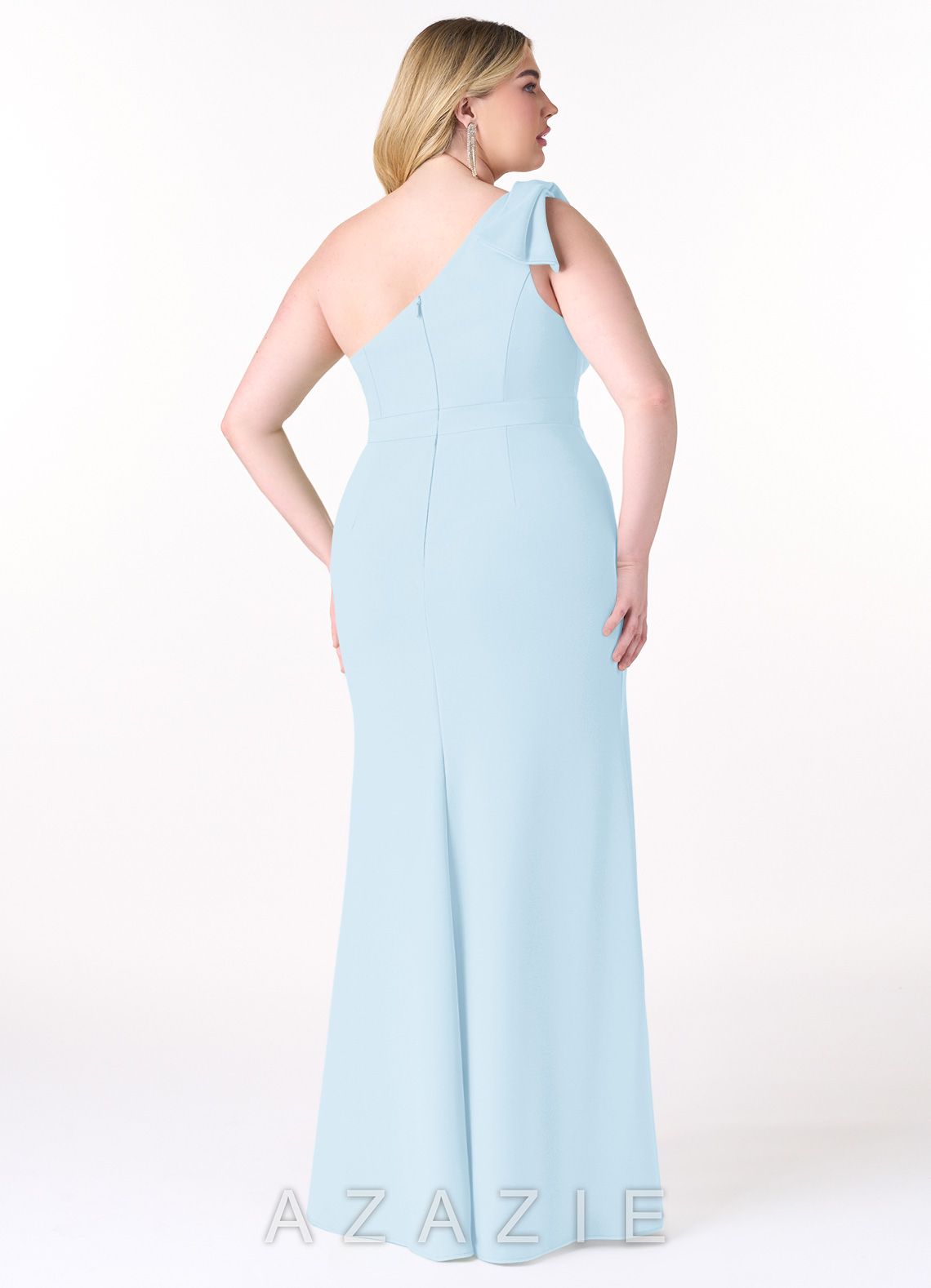 Azazie Rinna Sky Blue Mermaid One Shoulder Stretch Crepe Dress sky_blue