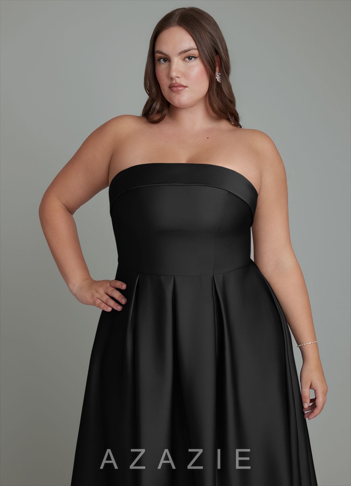 Azazie Lucienne Black A-Line Strapless Stretch Satin Convertible Dress black