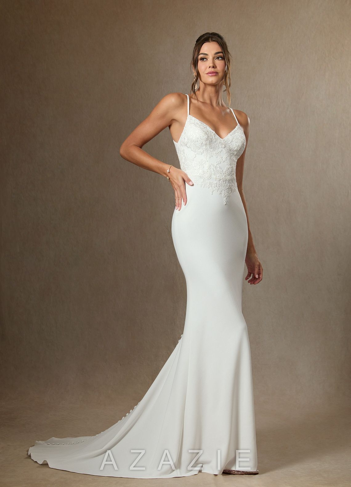 Azazie Kita Wedding Dress Diamond White Mermaid Lace Stretch Crepe Dress