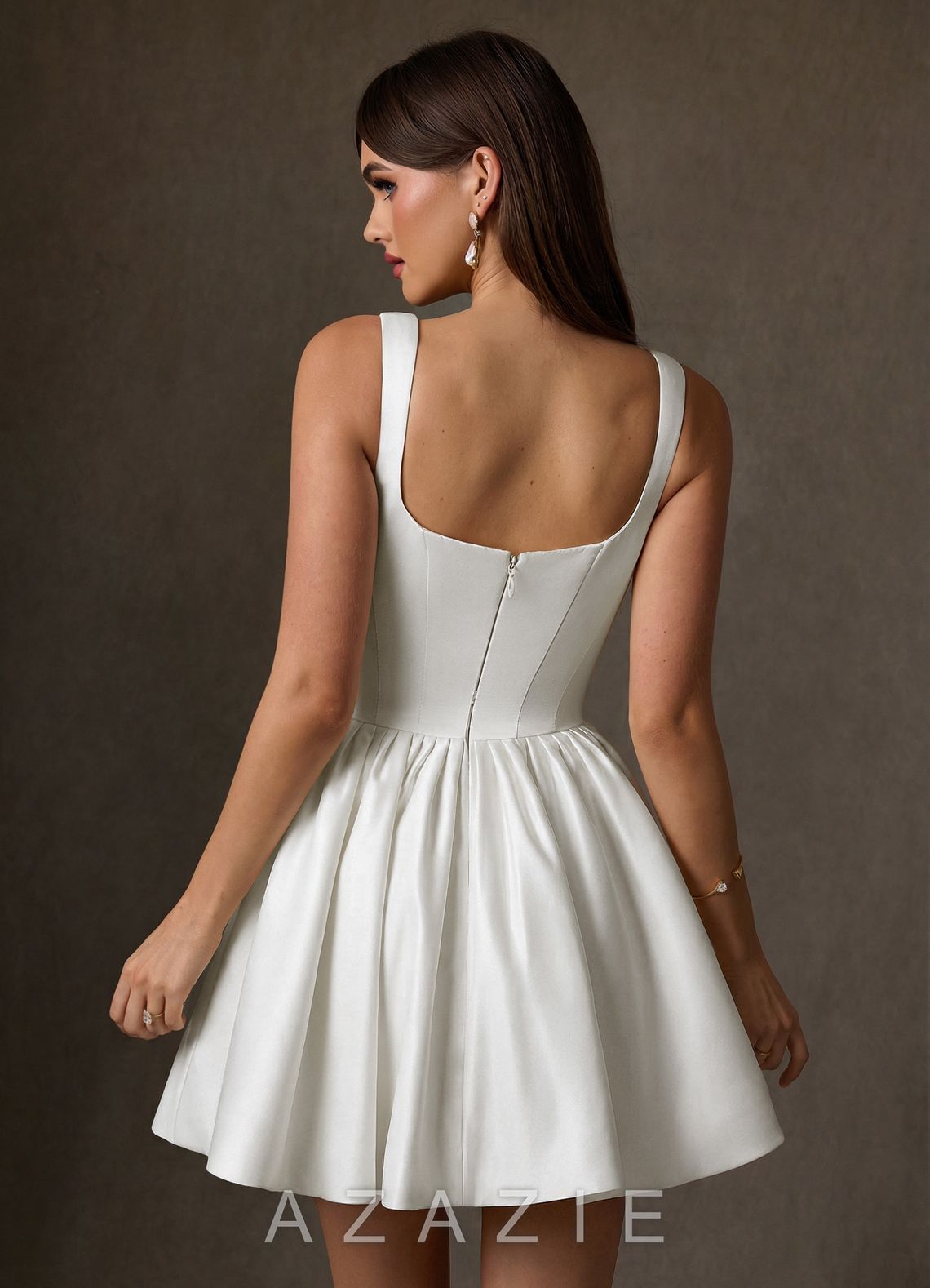Azazie Saverina Diamond White A-Line with Pockets Satin Dress diamond_white