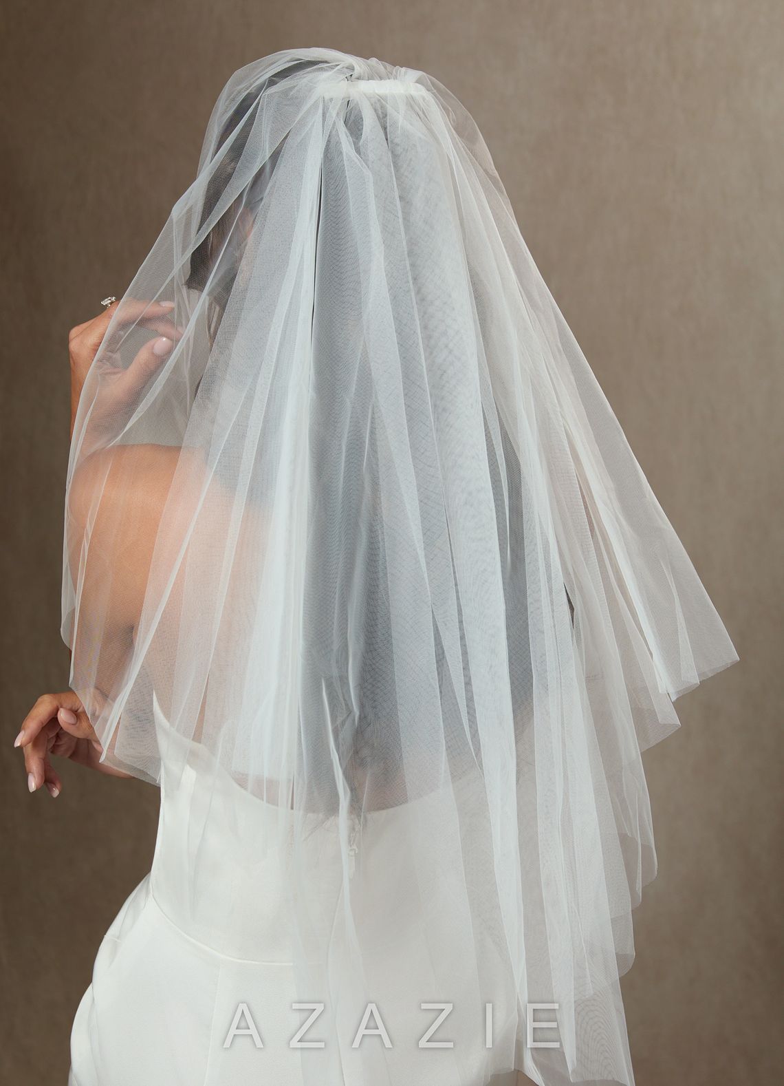 Simple Waist Length Layered Veil with Blusher  diamond_white