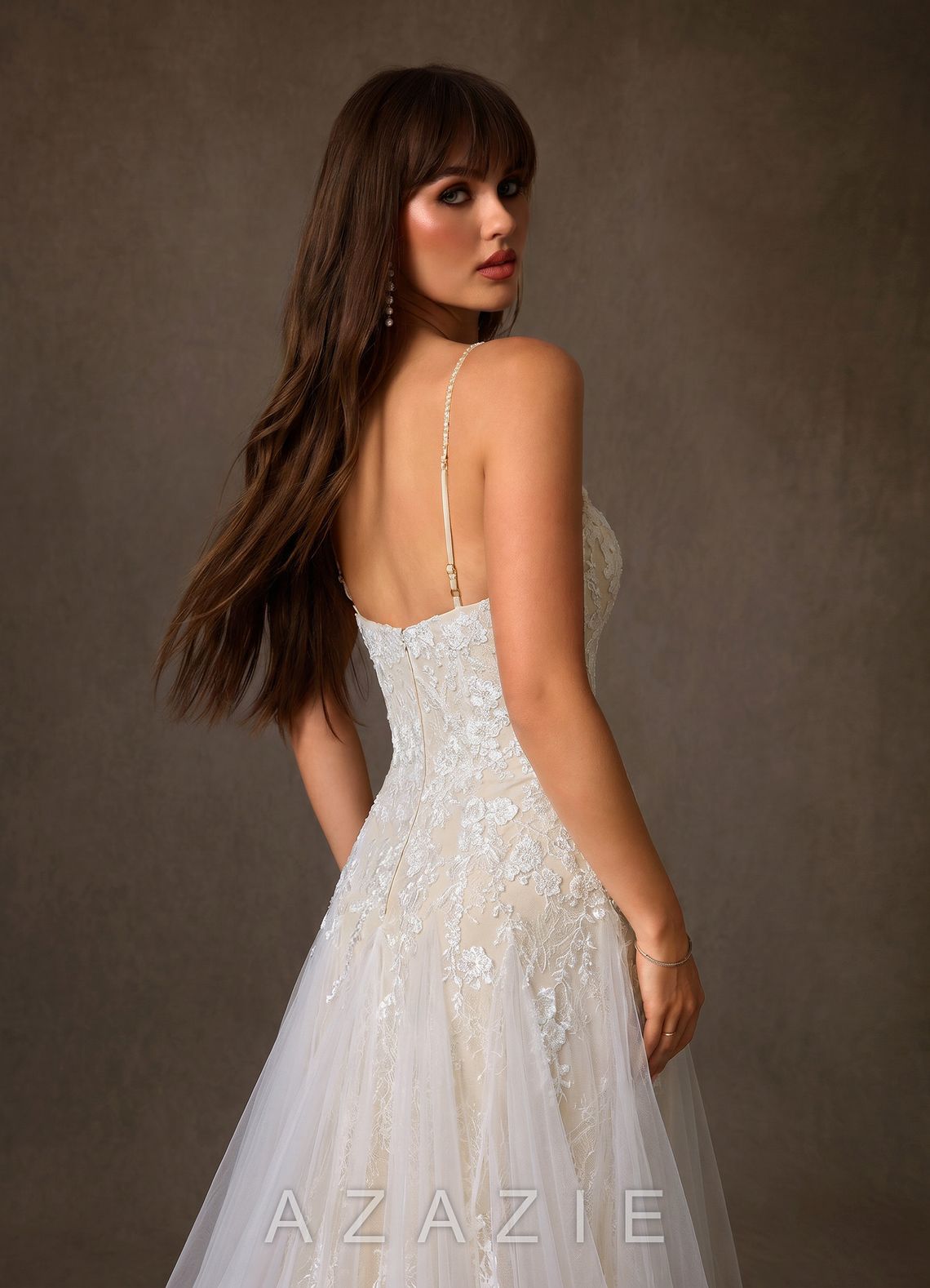 Azazie Lumina Diamond White Champagne A-Line Sweetheart Neckline Lace Dress diamond_white/champagne