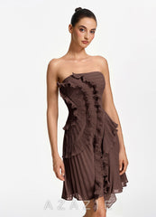 Ilona Ganache Strapless Pleated Ruffle Lace Up Mini Dress