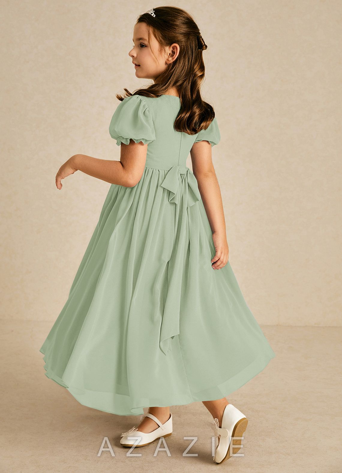 Azazie Joss Dusty Sage A-Line with Sleeves Chiffon Dress dusty_sage