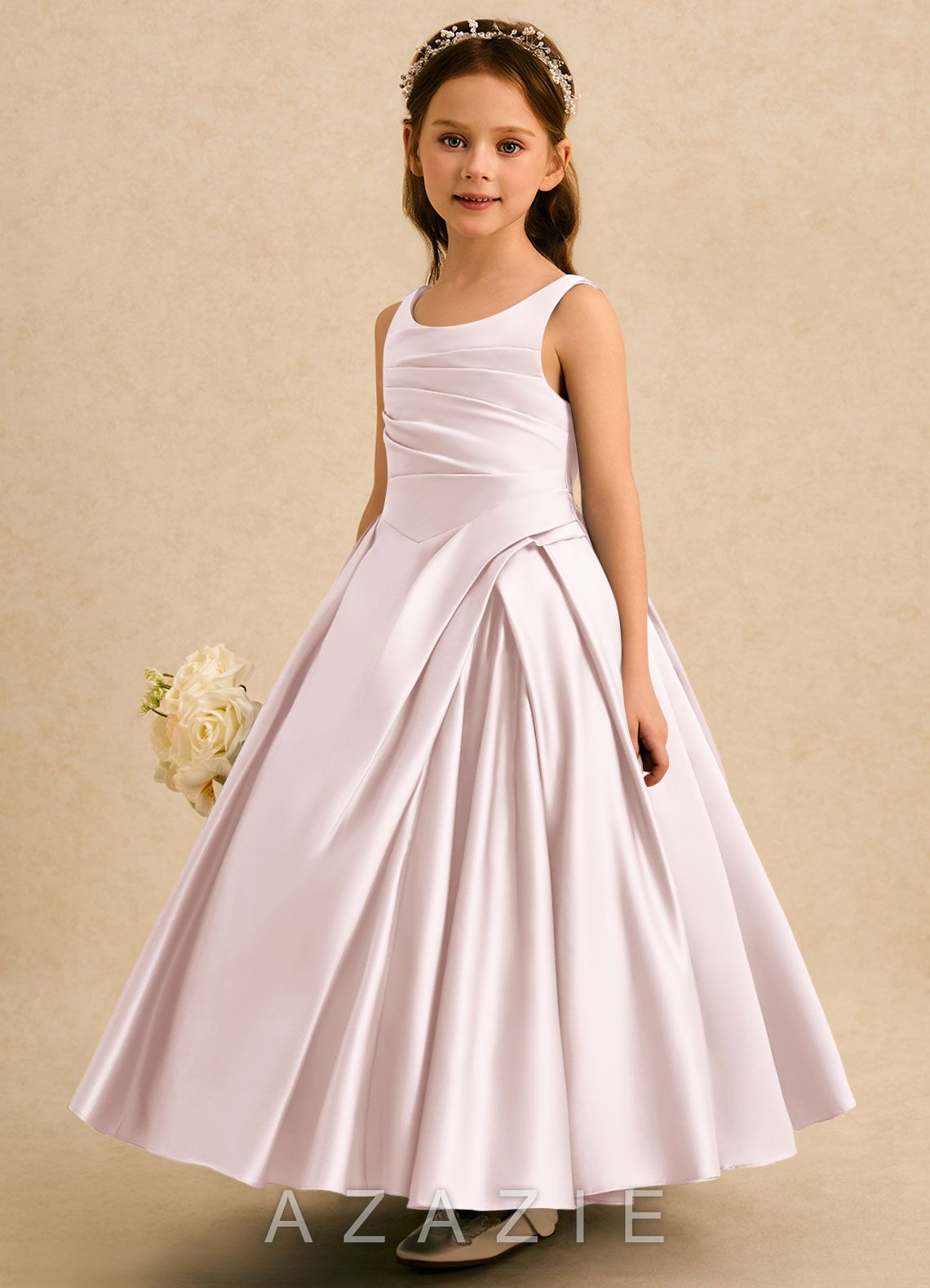Azazie Audrey Blushing Pink A-Line Pleated Matte Satin Dress blushing_pink