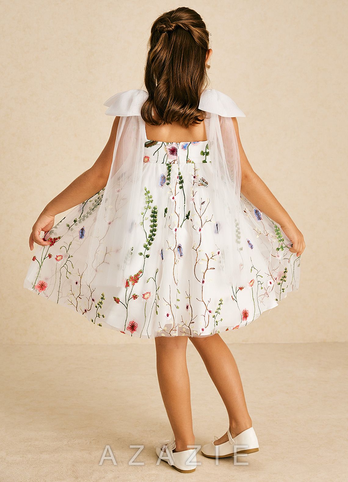 Azazie Prunella Ivory A-Line Lace Tulle Dress ivory