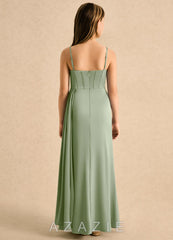 Azazie Lexy Girls Formal Dusty Sage A-Line Pleated Stretch Satin Dress dusty_sage