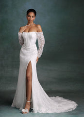Azazie Zelda Diamond White Mermaid Side Slit Lace Dress diamond_white