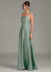 Azazie Eris Agave A-Line Pleated Stretch Satin Dress agave