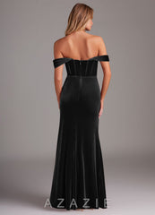 Azazie Jas Black Sheath Off-The-Shoulder Corset Velvet Convertible Dress black