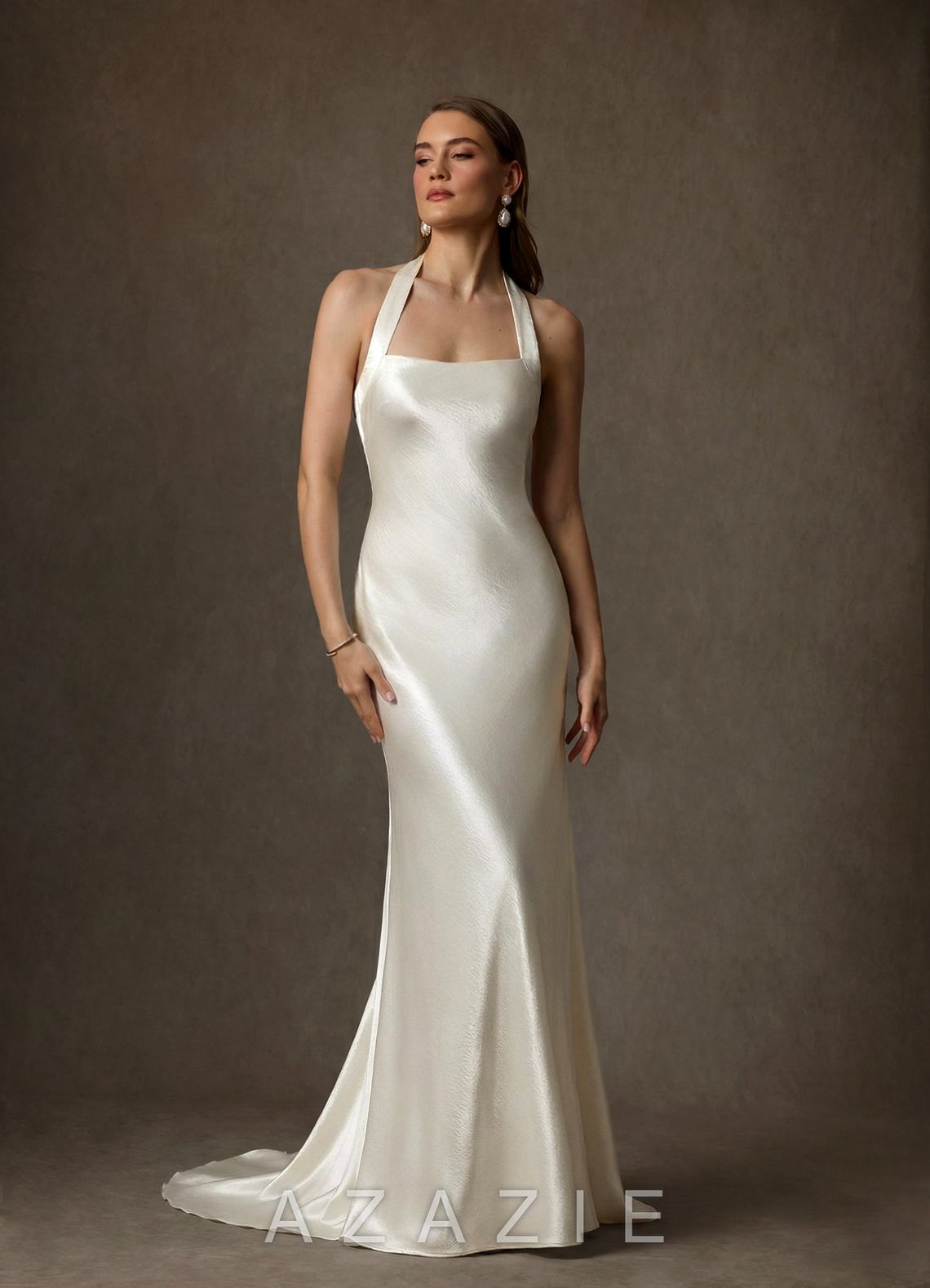 Azazie Marielle Antique White A-Line Charmeuse Dress