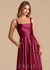 Azazie Shaude Burgundy A-Line Pleated Metallic Satin Dress burgundy