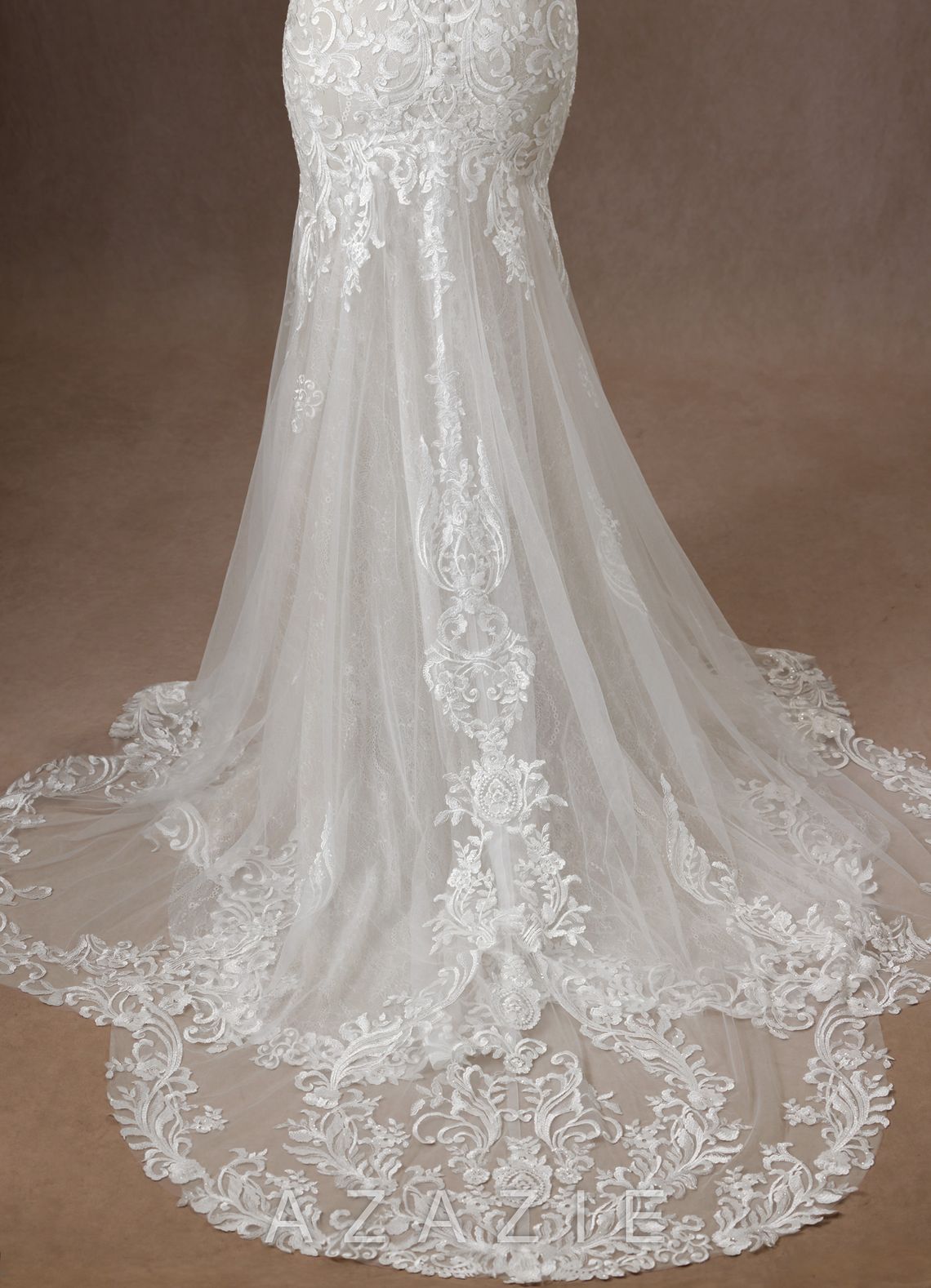 Azazie Camlynn Wedding Dress Diamond White Mermaid V-Neck Sequins Tulle Dress diamond_white