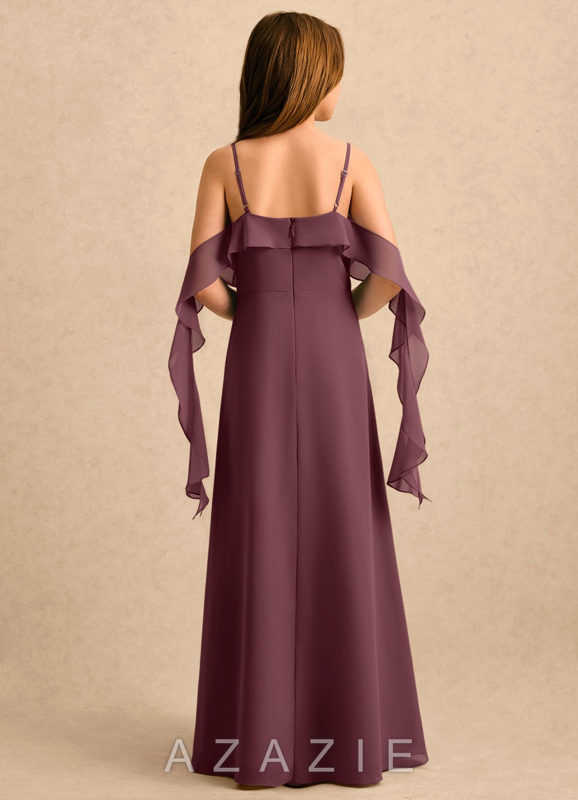 Azazie Ameena Girls Formal Sangria A-Line Ruched Chiffon Dress sangria