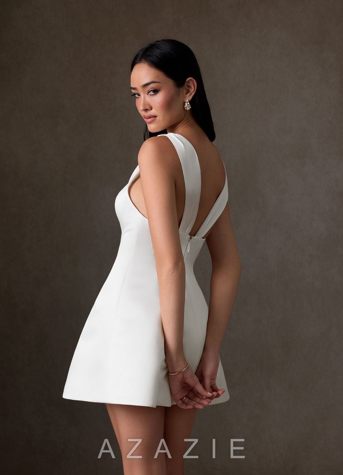 Azazie Carrie Diamond White A-Line Stretch Satin Dress diamond_white