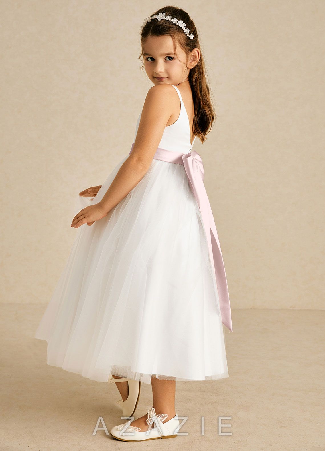 Azazie Lea Blushing Pink A-Line Spaghetti Strap Tulle Dress blushing_pink