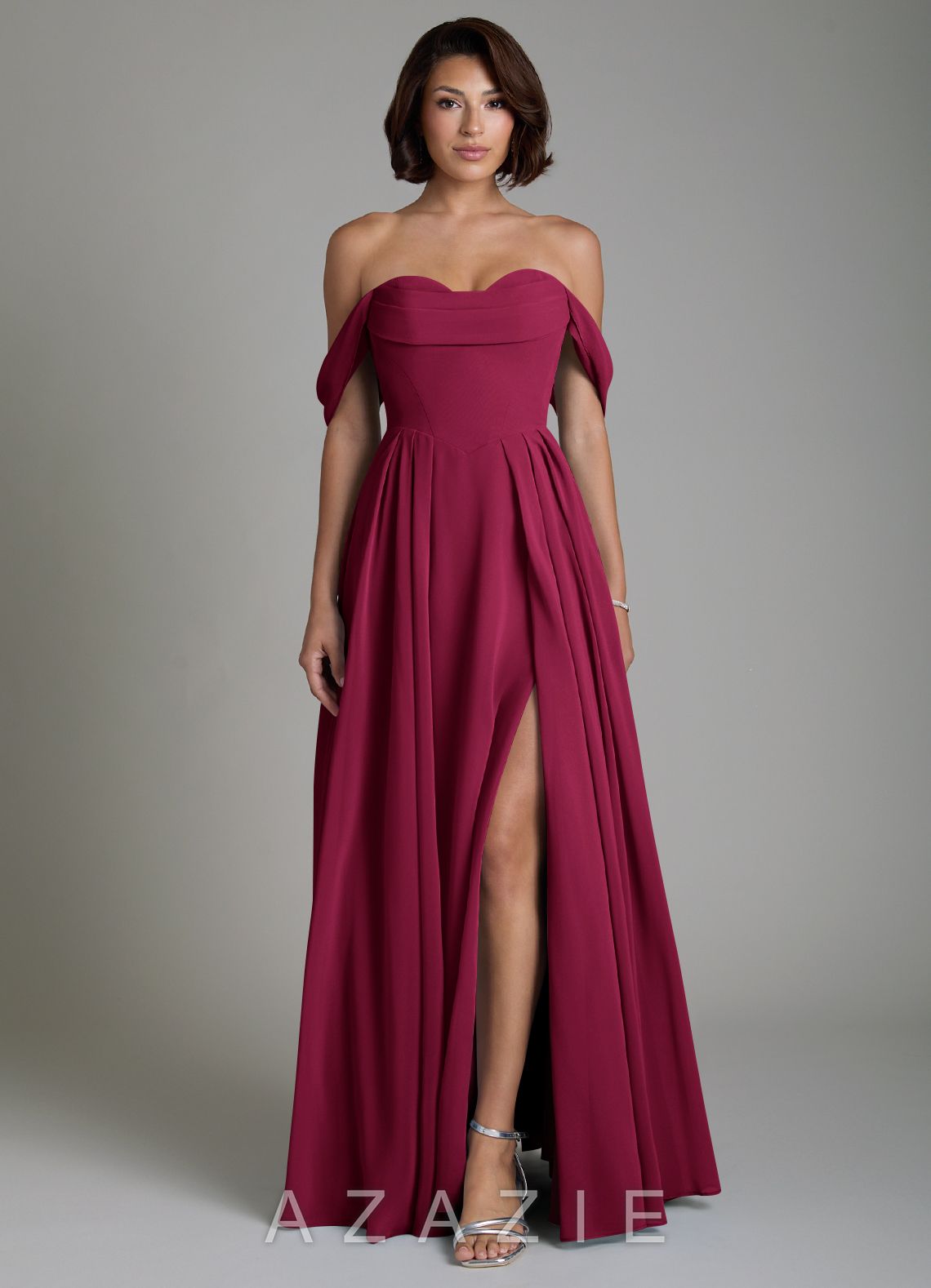 Azazie Loisa Burgundy A-Line Corset Chiffon Convertible Dress