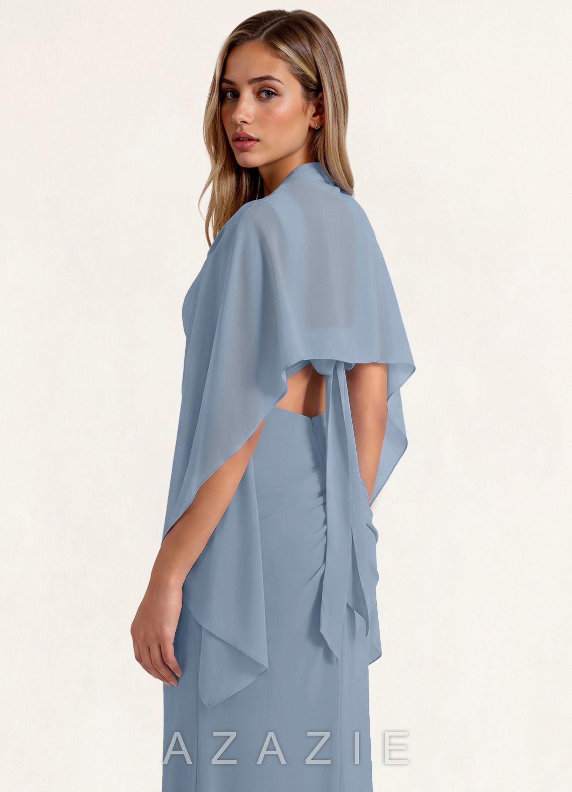 Azazie Matching Chiffon Cape with Metal Ring Clasp  dusty_blue