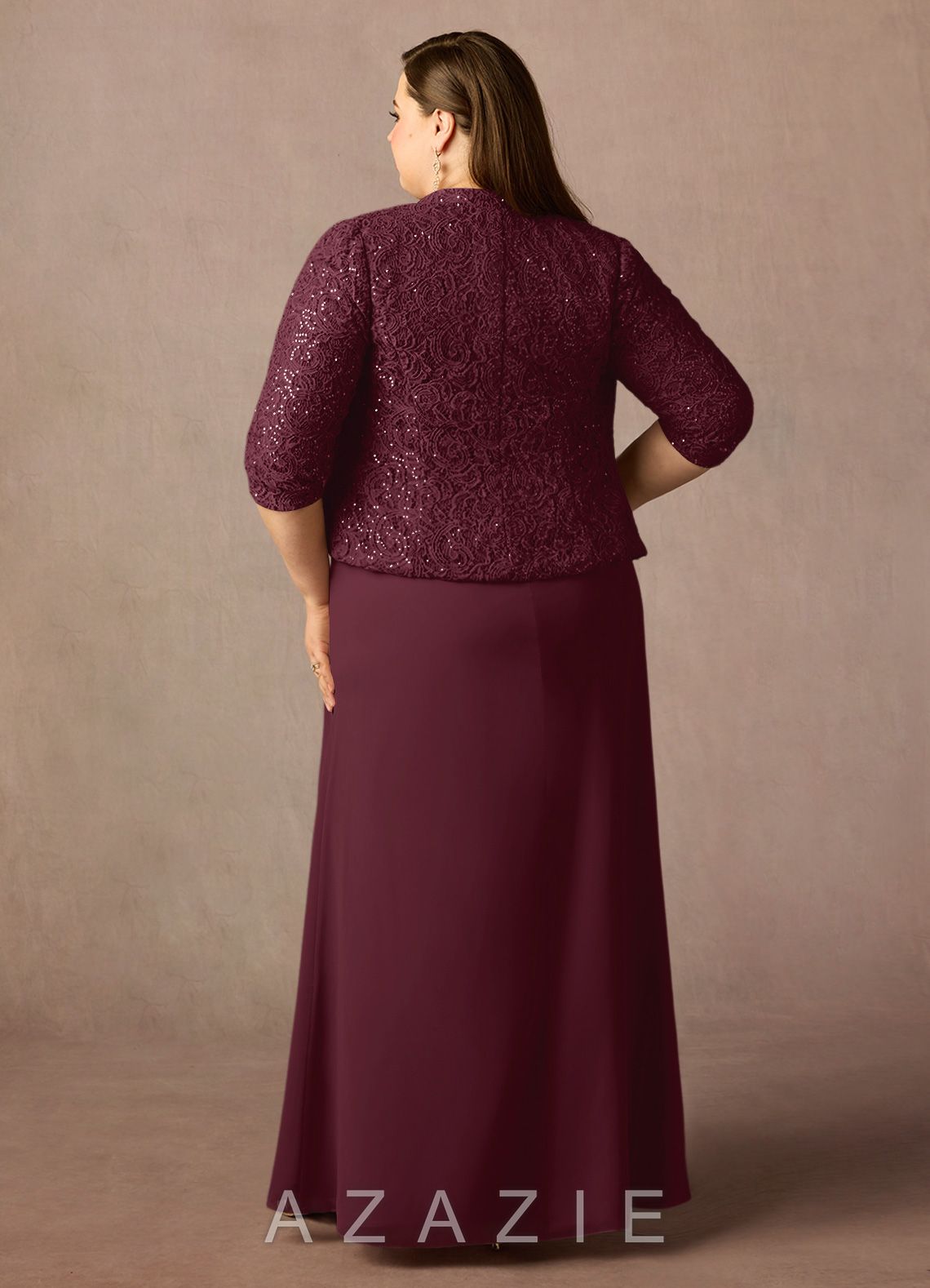 Azazie Cornelia Cabernet Sheath Square Neckline Sequins Chiffon Dress cabernet