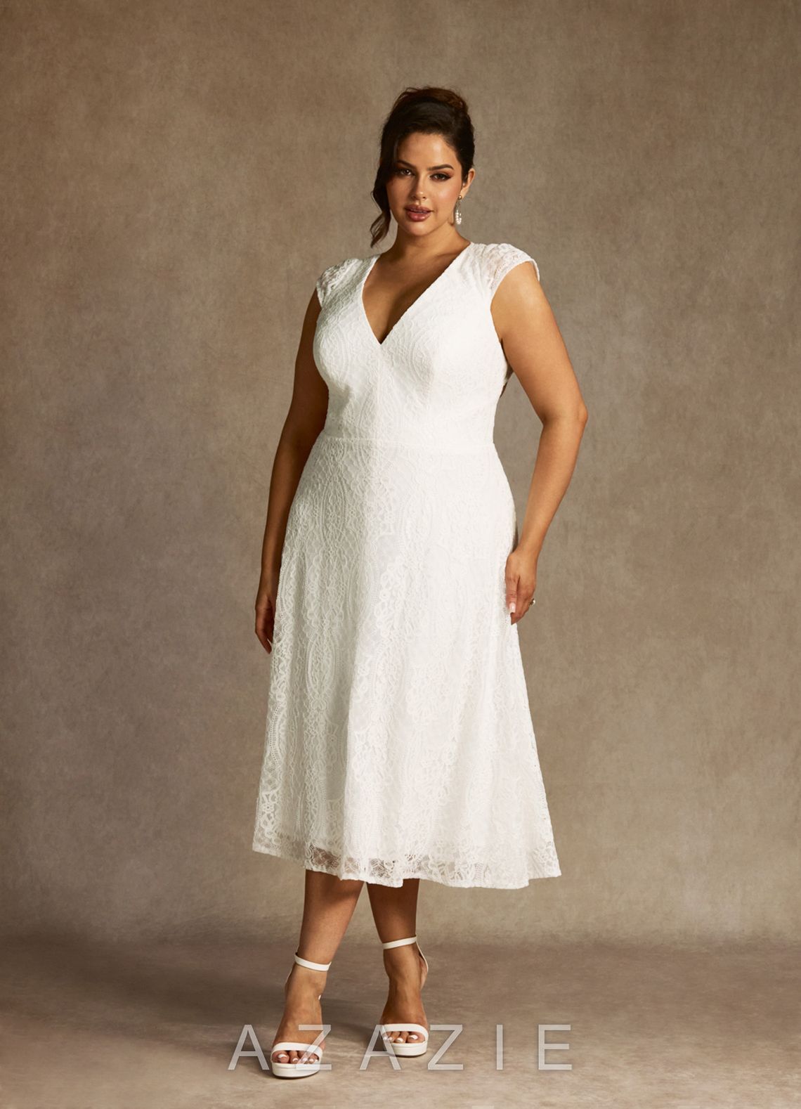 Azazie Lilly Wedding Dress Diamond White A-Line Lace Dress diamond_white