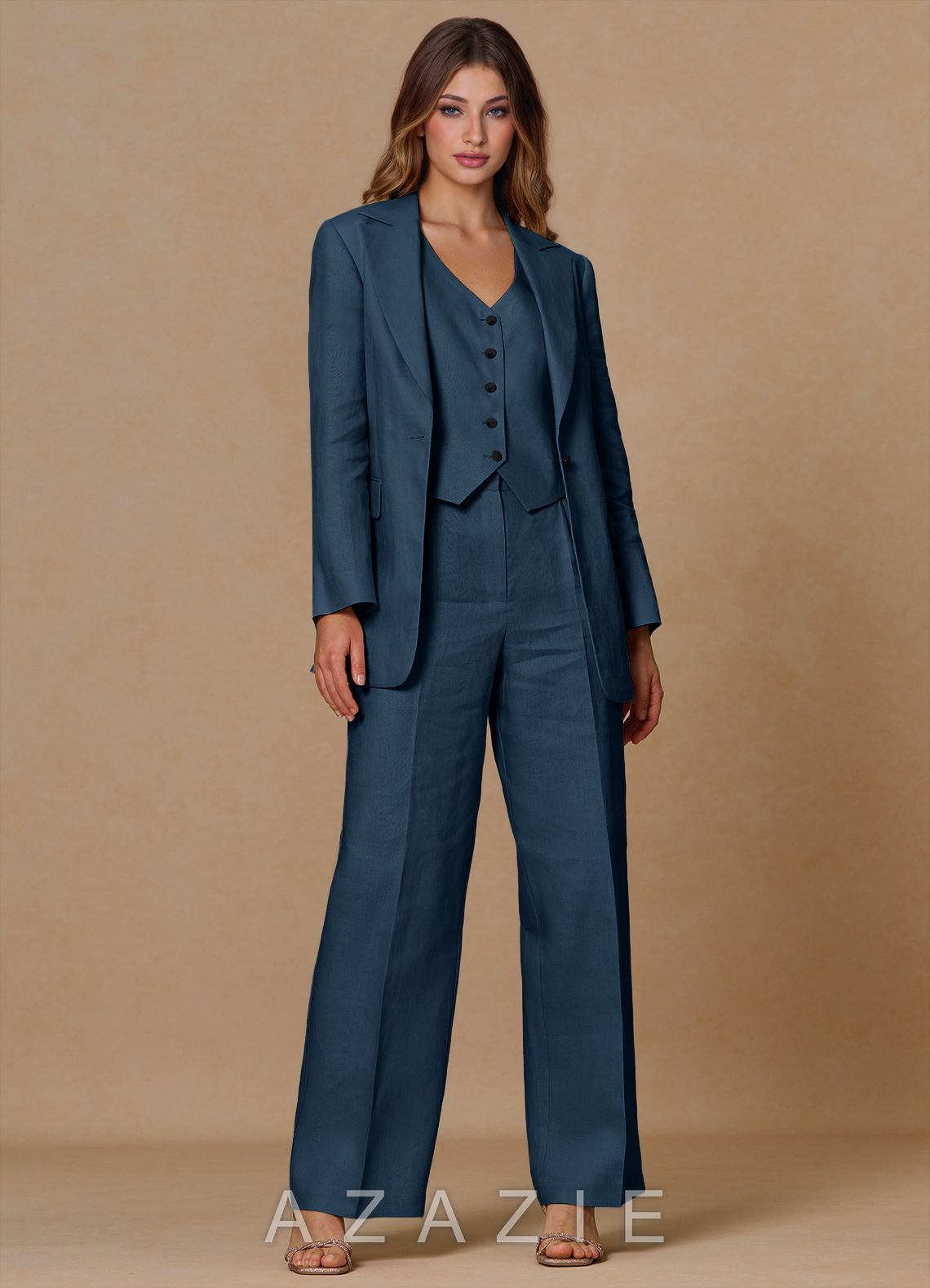 Belicia Dark Navy 100% Linen 3-Piece Suit