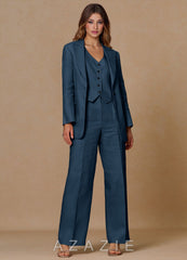 Belicia Dark Navy 100% Linen 3-Piece Suit