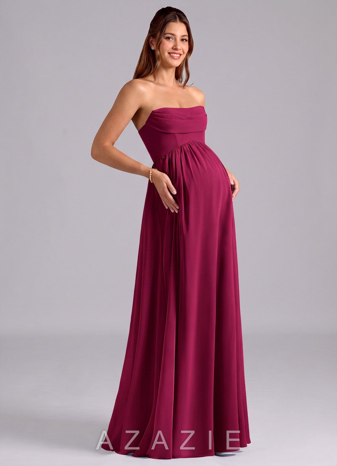 Azazie Saige A-Line Pleated Chiffon Floor-Length Dress burgundy