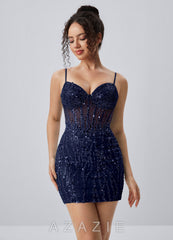 Tinalen Neptune Beading Sequin Embroidery Corset Lace-Up Mini Dress