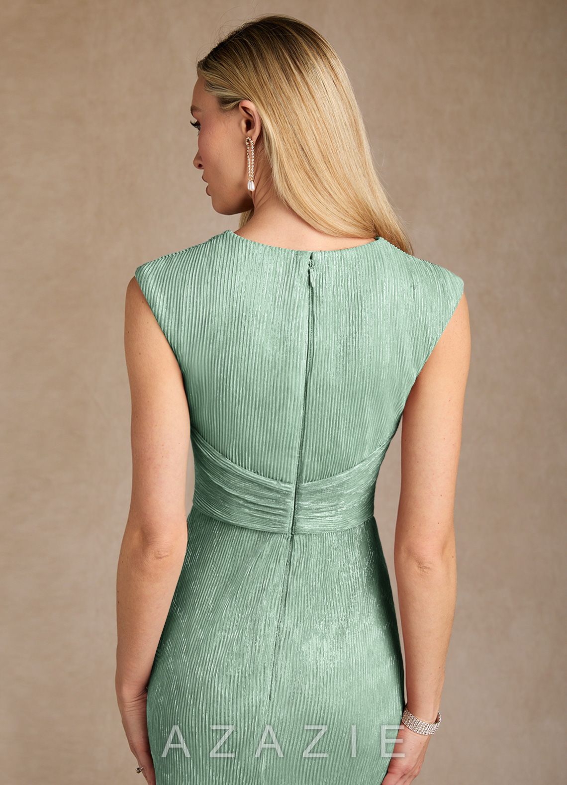 Azazie Salem Aquamarine A-Line Pleated Metallic Mesh Dress aquamarine