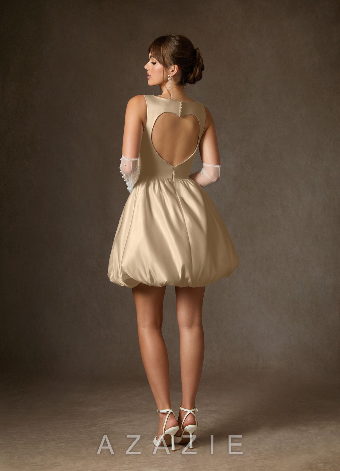 Azazie Blossom Champagne A-Line with Pockets Satin Dress