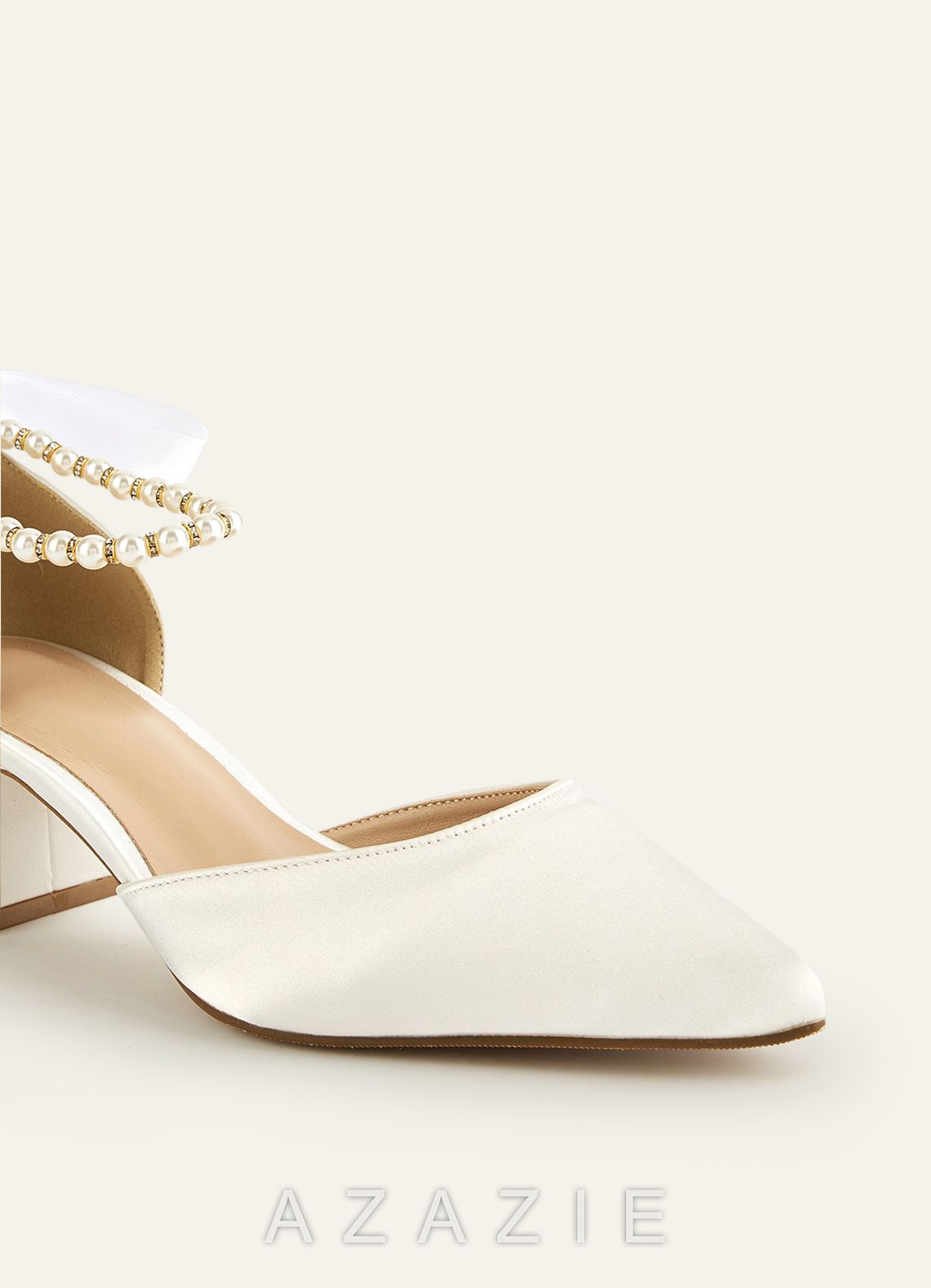 Satin Pearl and Bow Pointed Toe Block Heels