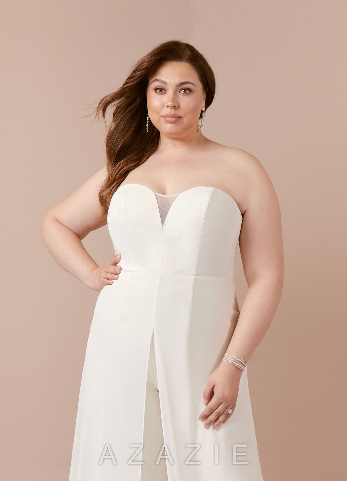 Azazie Tamara Wedding Dress Diamond White Pant Styles Strapless Chiffon Dress diamond_white